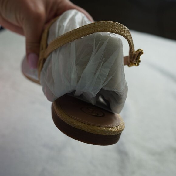 NIB Sam & Libby Pearl Natural Gold Chain Flat Sandals Size 10 - Picture 6 of 6